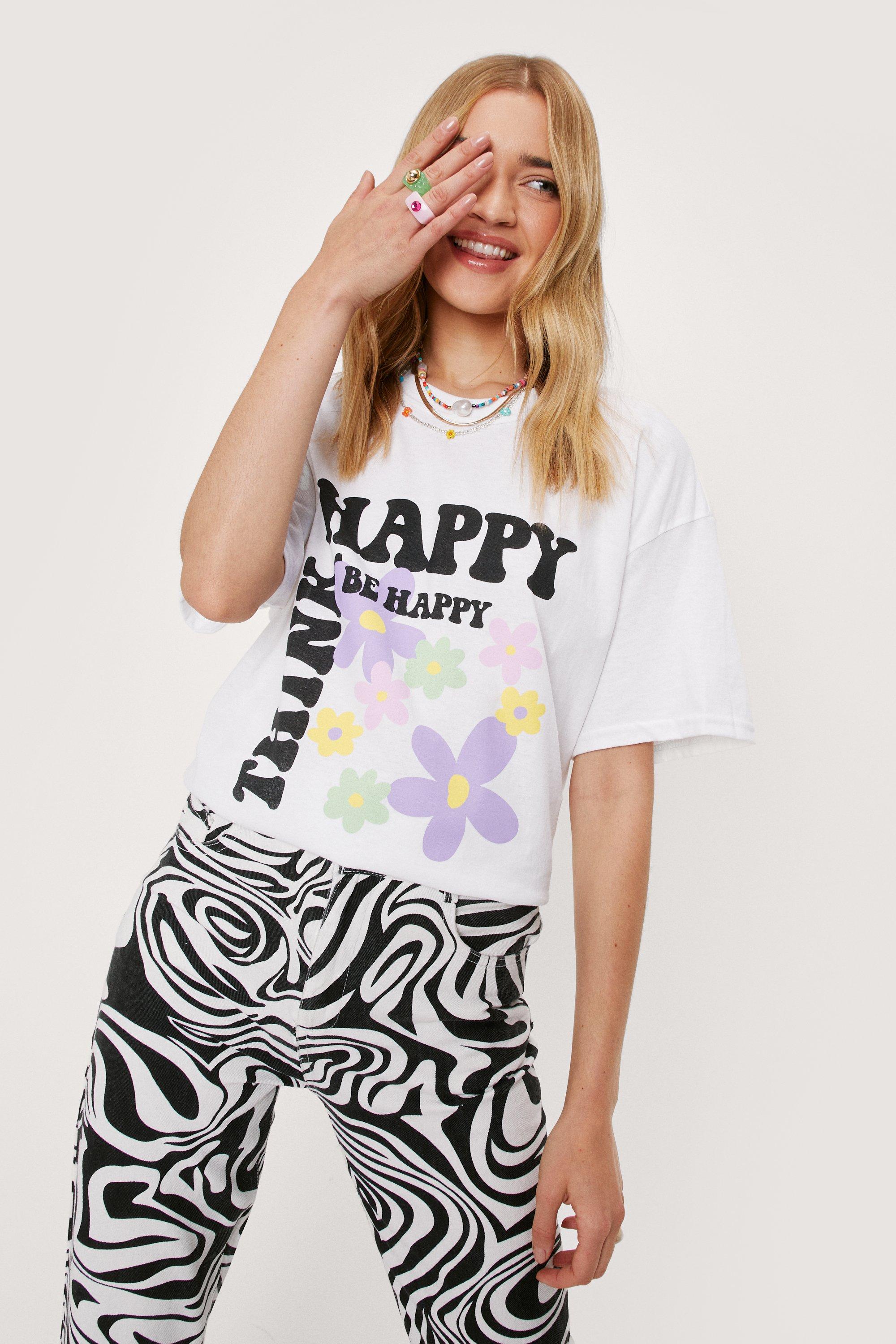 graphke Think Happy Be Happy Womens T-Shirt 